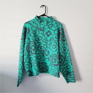 Anthropologie Maeve Sweater Green mock neck Long Sleeve Floral Sweater